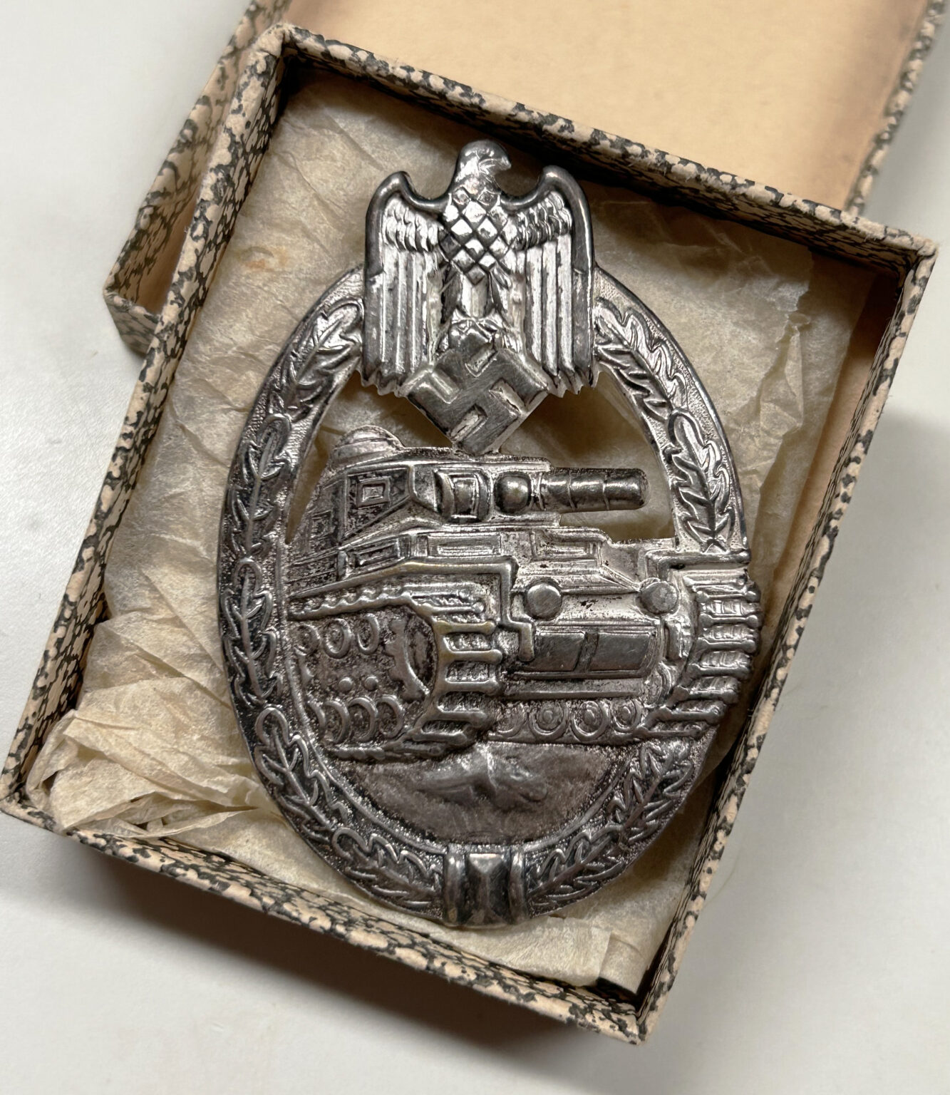 Early Panzer Assault Badge (PAB) in Silver by Otto Schickle w/ Box