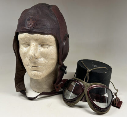 WWII Imperial Japanese Army (IJA) Flight Helmet w/ Cased Goggles