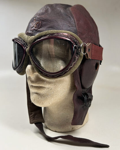 WWII Imperial Japanese Army (IJA) Flight Helmet w/ Cased Goggles - Image 4