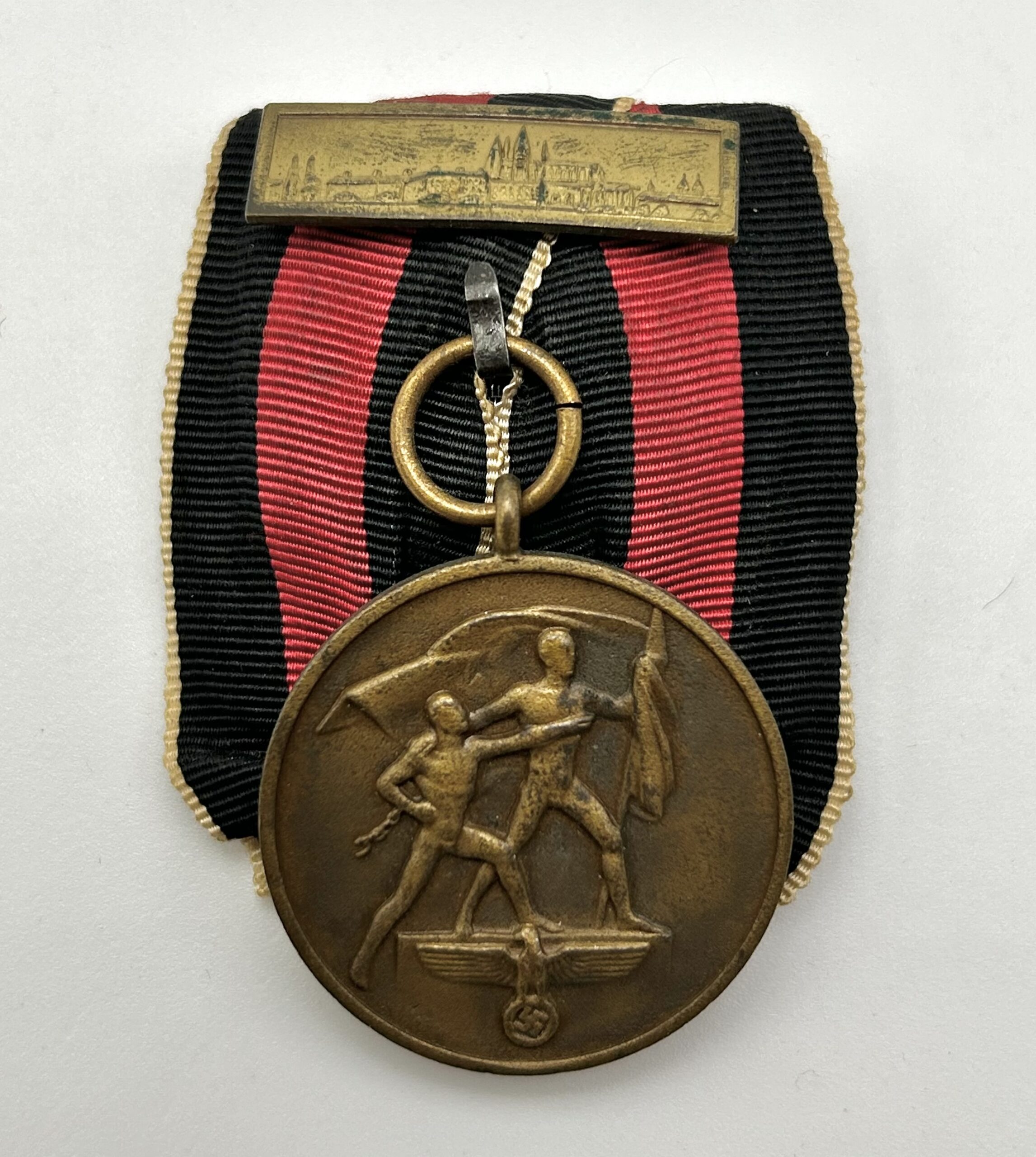 Parade Mounted 1938 Czech Annexation Medal w/ Prague Bar